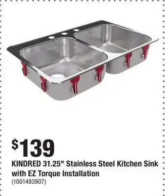 Home Depot KINDRED 31.25 Stainless Steel Kitchen Sink with EZ Torque Installation offer