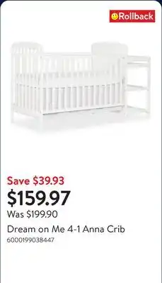 Walmart Dream on Me 4-1 Anna Crib offer