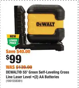 Home Depot DEWALT 55' Green Self-Leveling Cross Line Laser Level •(2) AA Batteries offer