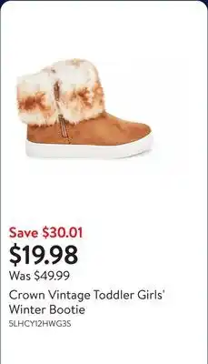 Walmart Crown Vintage Toddler Girls' Winter Bootie offer