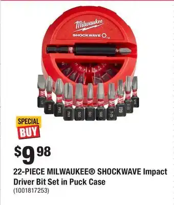 Home Depot 22-PIECE MILWAUKEE SHOCKWAVE Impact Driver Bit Set in Puck Case offer