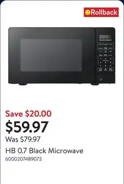 Walmart HB 0.7 Black Microwave offer