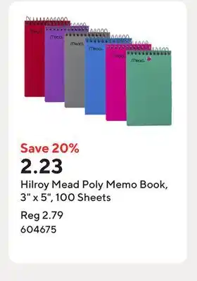 Staples Hilroy Mead Poly Memo Book, 3 x 5, 100 Sheets offer