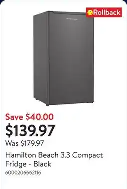 Walmart Hamilton Beach 3.3 Compact Fridge - Black offer