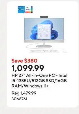 Staples HP 27 All-in-One PC - Intel i5-1335U/512GB SSD/16GB RAM/Windows 11+ offer