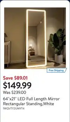 Walmart 64x21 LED Full Length Mirror Rectangular Standing,White offer