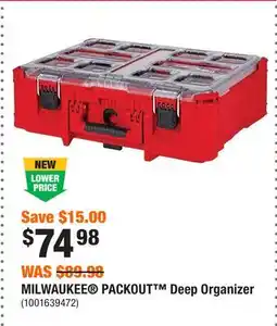 Home Depot MILWAUKEE PACKOUT Deep Organizer offer