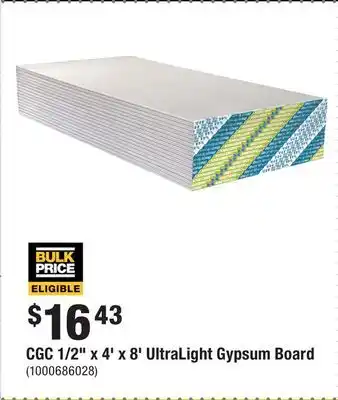 Home Depot CGC 1/2 x 4' x 8' UltraLight Gypsum Board offer