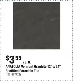 Home Depot ANATOLIA Vermont Graphite 12 x 24 Rectified Porcelain Tile offer