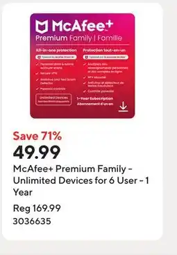 Staples McAfee+ Premium Family - Unlimited Devices for 6 User - 1 Year offer