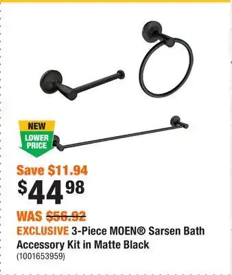 Home Depot EXCLUSIVE 3-Piece MOEN Sarsen Bath Accessory Kit in Matte Black offer