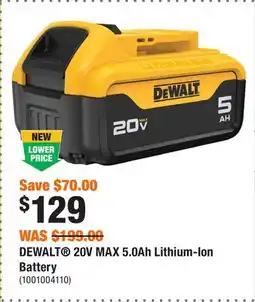 Home Depot DEWALT 20V MAX 5.0Ah Lithium-Ion Battery offer