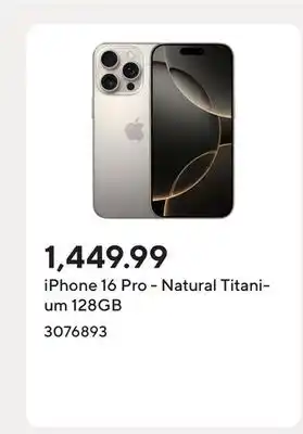 Staples iPhone 16 Pro - Natural Titanium 128GB offer