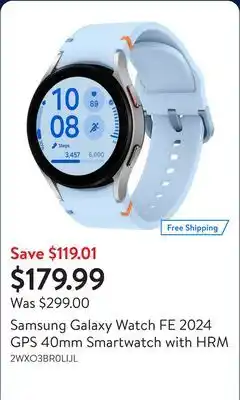 Walmart Samsung Galaxy Watch FE 2024 GPS 40mm Smartwatch with HRM offer