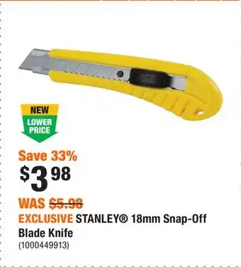 Home Depot EXCLUSIVE STANLEY 18mm Snap-Off Blade Knife offer