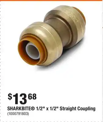 Home Depot SHARKBITE 1/2 x 1/2 Straight Coupling offer