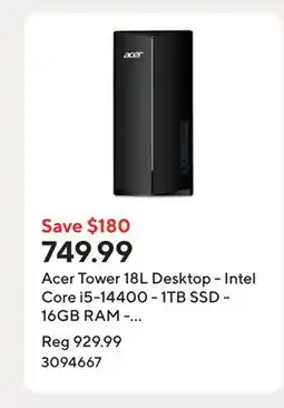 Staples Acer Tower 18L Desktop - Intel Core i5-14400 - 1TB SSD - 16GB RAM - Windows 11 offer