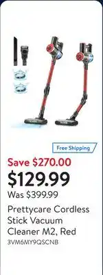 Walmart Prettycare Cordless Stick Vacuum Cleaner M2, Red offer