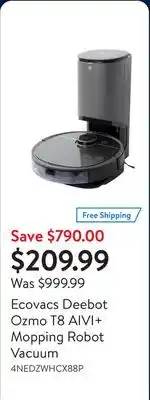 Walmart Ecovacs Deebot Ozmo T8 AIVI+ Mopping Robot Vacuum offer