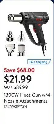 Walmart 1800W Heat Gun w/4 Nozzle Attachments offer