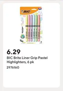 Staples BIC Brite Liner Grip Pastel Highlighters, 6 pk offer