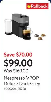 Walmart Nespresso VPOP Deluxe Dark Grey offer