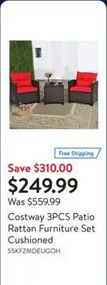 Walmart Costway 3PCS Patio Rattan Furniture Set Cushioned offer