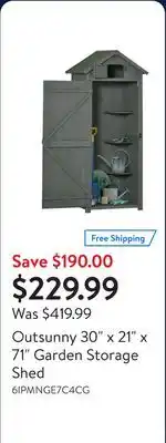 Walmart Outsunny 30 x 21 x 71 Garden Storage Shed offer