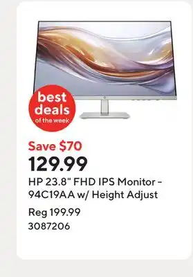 Staples HP 23.8 FHD IPS Monitor - 94C19AA w/ Height Adjust offer