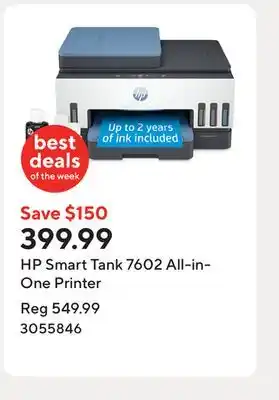 Staples HP Smart Tank 7602 All-in-One Printer offer