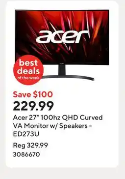 Staples Acer 27 100hz QHD Curved VA Monitor w/ Speakers - ED273U offer