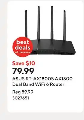 Staples ASUS RT-AX1800S AX1800 Dual Band WiFi 6 Router offer