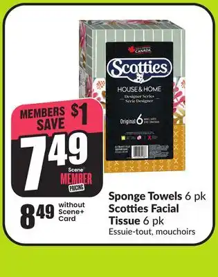 Chalo FreshCo Sponge Towels 6 pk Scotties Facial Tissues 6pk offer