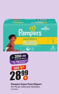 FreshCo Pampers super Pack Diapers 44-96 pk Selected Varieties offer