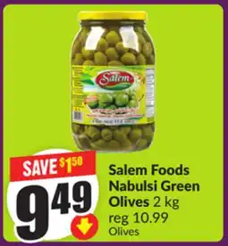 Chalo FreshCo Salem Foods Nabulsi Green Olives 2 kg offer