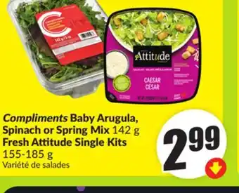 FreshCo Compliments Baby Arugula, Spinach or Spring Mix 142 g Fresh Attitude Single Kits 155-185 g offer