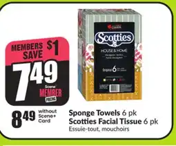 FreshCo Sponge Towels 6 pk Scotties Facial Tissue 6 pk offer