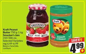 FreshCo Kraft Peanut Butter 750 g-1 kg Smucker's Jam 310-500 mL Selected Varieties offer