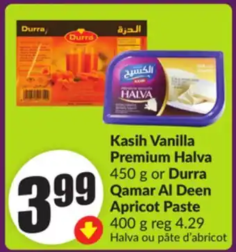 FreshCo Kasih Vanilla Premium Halva 450 g or Durra Qamar Al Deen Apricot Paste 400 g offer