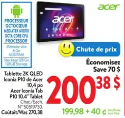 Walmart Acer Iconia Tab P10 10.4 Tablet offer