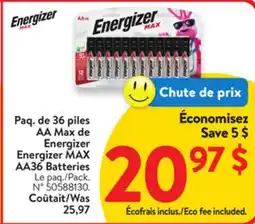 Walmart Energizer MAX AA36 Batteries offer