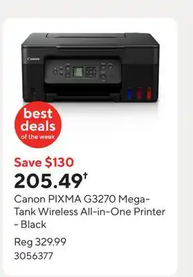 Staples Canon PIXMA G3270 MegaTank Wireless All-in-One Printer - Black offer