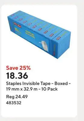 Staples Staples Invisible Tape - Boxed - 19 mm x 32.9 m - 10 Pack offer