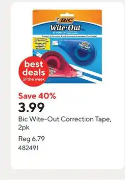 Staples Bic Wite-Out Correction Tape, 2pk offer