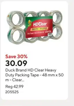 Staples Duck Brand HD Clear Heavy Duty Packing Tape - 48 mm x 50 m - Clear - 8 Pack offer