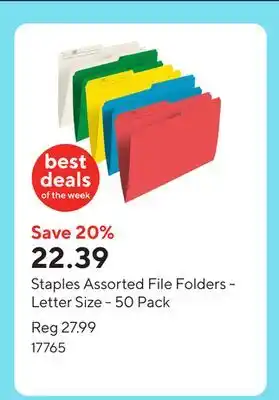 Staples Staples Assorted File Folders - Letter Size - 50 Pack offer