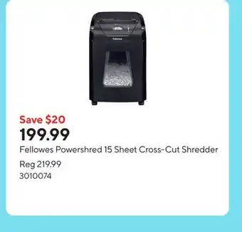 Staples Fellowes Powershred 15 Sheet Cross-Cut Shredder offer