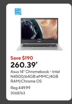 Staples Asus 14 Chromebook - Intel N4500/64GB eMMC/4GB RAM/Chrome OS offer