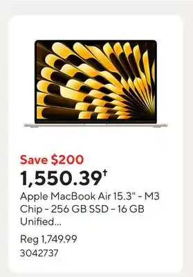 Staples Apple MacBook Air 15.3 - M3 Chip - 256 GB SSD - 16 GB Unified Memory - Starlight - English offer