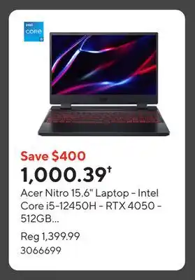 Staples Acer Nitro 15.6 Laptop - Intel Core i5-12450H - RTX 4050 - 512GB SSD - 16GB RAM - Windows 11 - Black offer